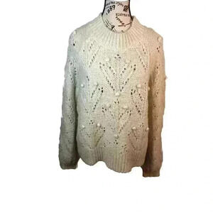 Silverflint Large Ivory Open Knit Sweater Alpaca Wool Blend L/S